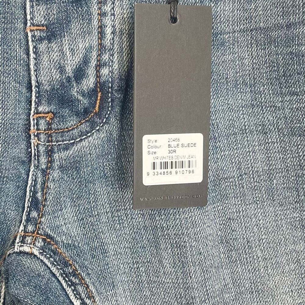 MAN X ONE TEASPOON Mr. Whites Mens Relaxed Tapered Blue Suede Jeans 30R - Picture 5 of 12